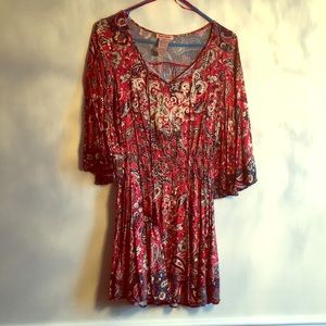 Flying tomato Colorful boho romper with tassels and bell sleeves